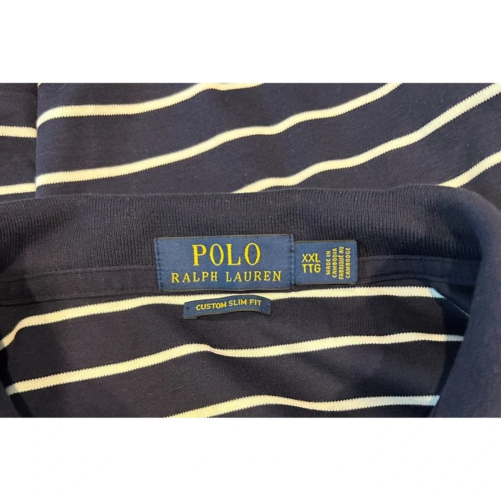 POLO Ralph Lauren Men's Custom Slim Fit Shirt XXL Navy White Stripe‎ Pony Logo